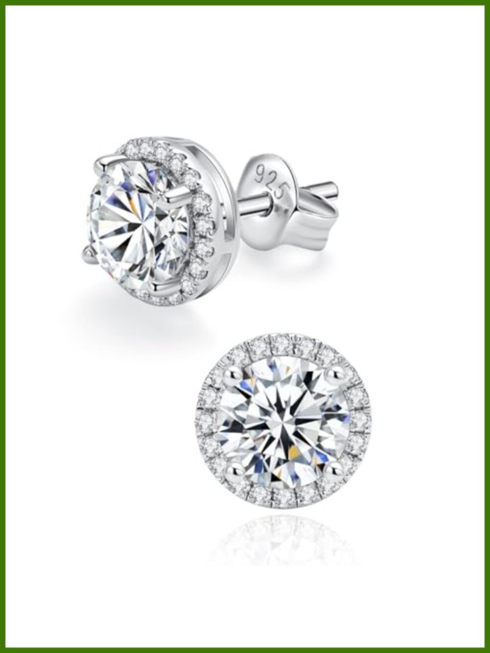 Moissanite Halo Stud Earrings 925 Sterling Silver Push Back